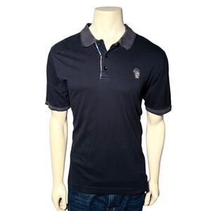 Robert Graham Polo Shirt Mens L Black Good Embroidered Skull Paisley Trim Cotton